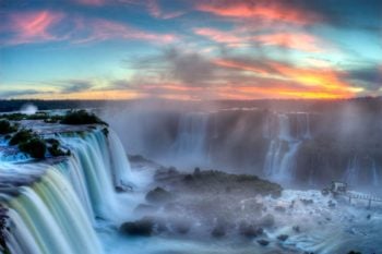 Sunset over iguacu Falls in Brazil