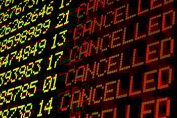 Cancelled flights on airport board