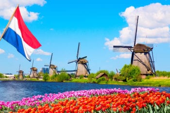 travel to the Netherlands, flag, windmills of holland