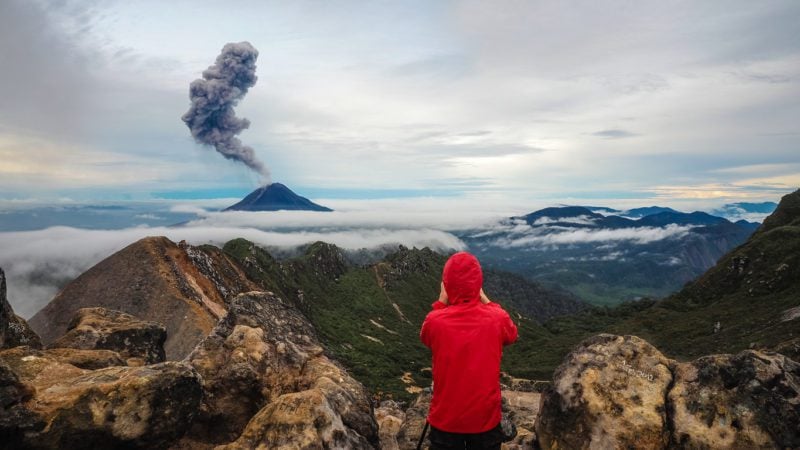 The Gunung Sinabung Volcano eruptions, View from Mount Sibayak, Medan, Indonesia