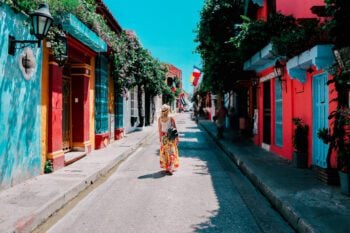 Walking down a street in Cartagena, Colombia