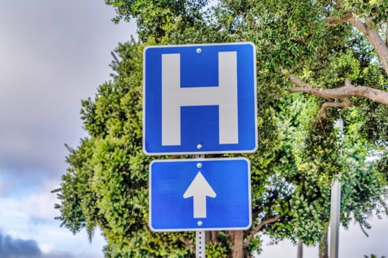 A road sign indicating the holiday travel route with green trees and blue sky in the background.