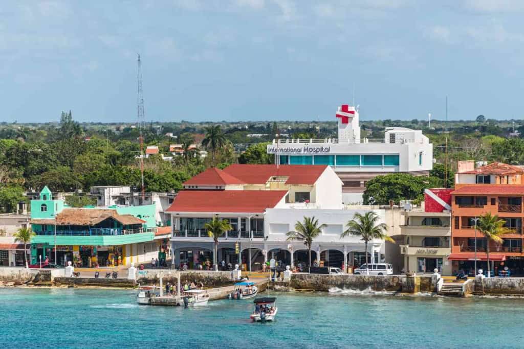 a coastal hospital in San Miguel de Cozumel, Mexico, where tourists are required to have travel insurance for Mexico