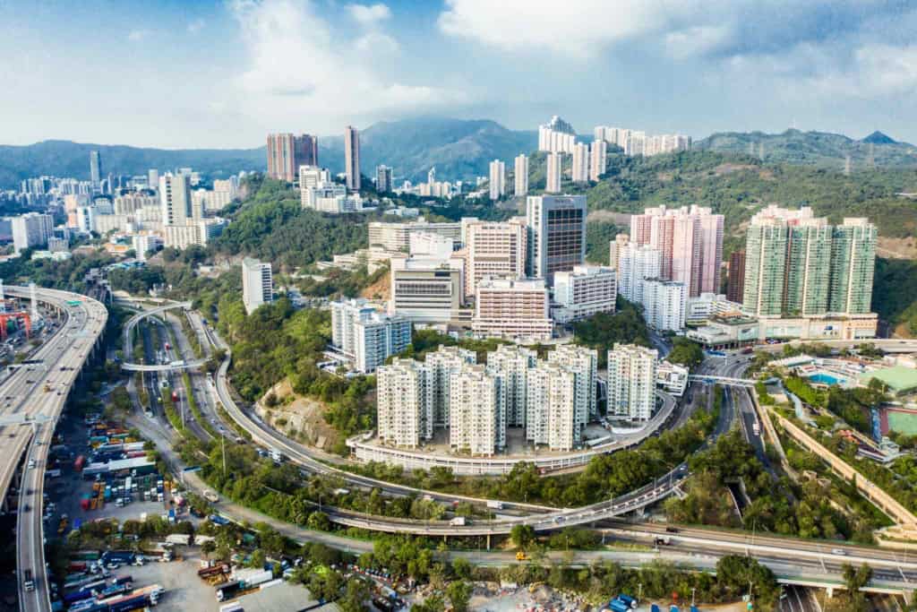 an aerial view of Hong Kong, where private health insurance is recommended for expats