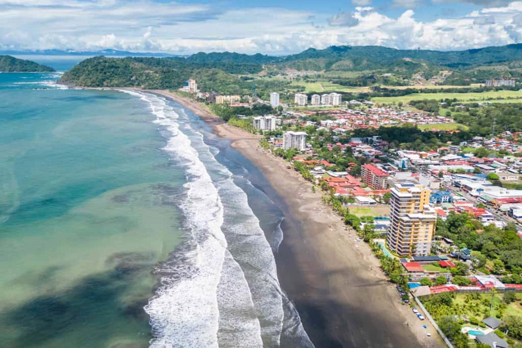 Aerial view of a vibrant coastal city in Costa Rica, one of the best places to retire in the world