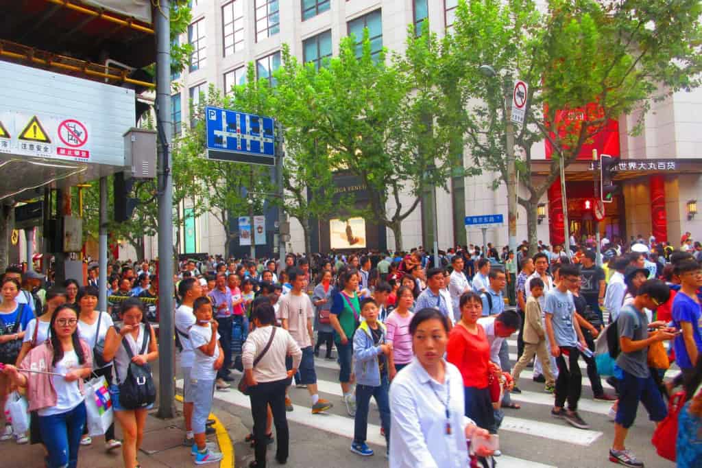 a crowded street in China