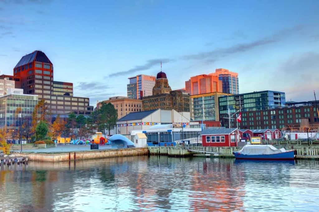Canada cityscape with waterfront and modern buildings.