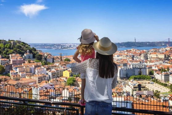 a mother and child in Lisbon, one of the safest cities in Portugal