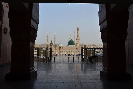 View of a mosque in Saudi Arabia showcasing traditional Islamic architecture and the serene environment, highlighting the cultural and religious significance of the region.