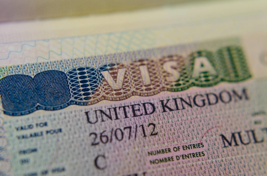 Visa application document for international travel to the United Kingdom.