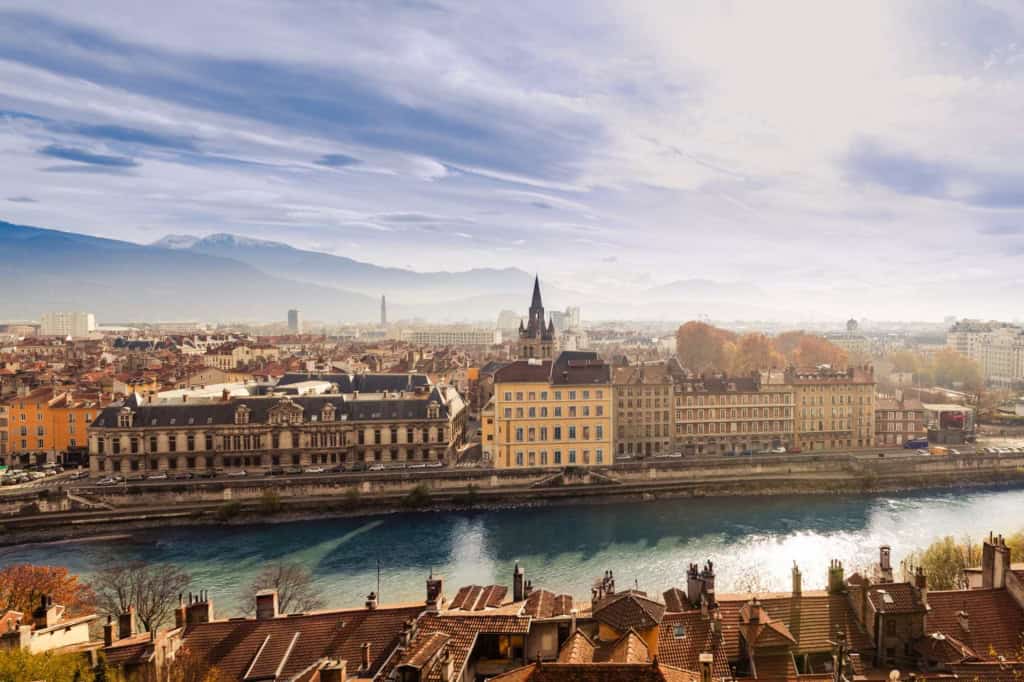 Grenoble, France, with the French Alps in the background
